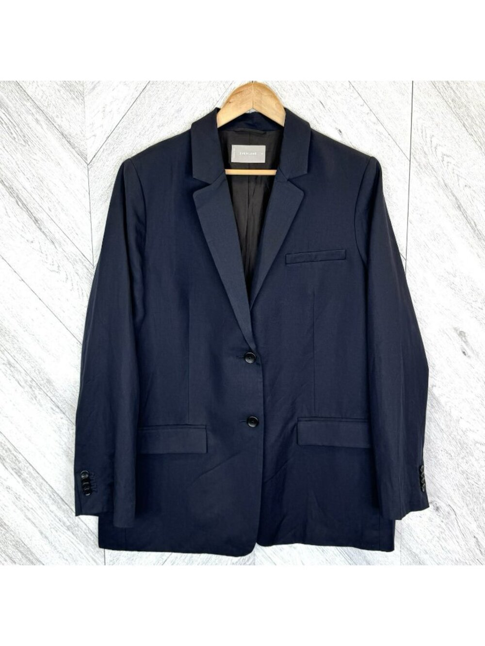 Everlane Oversized Blazer Womens Size 16 Navy Blue Linen Blend Jacket
